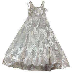 Vintage Scott McClintock Metallic Silver A-line Ball Gown Floral Brocade  Size 6